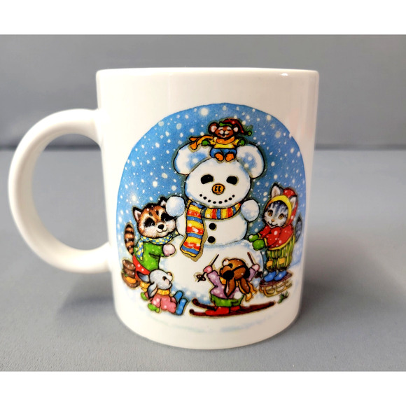 Tb Trading Co Mug Winter Snowman Mouse Racoon Kitty Cat Bunny Coffee Cup 3.75" T - Picture 1 of 9